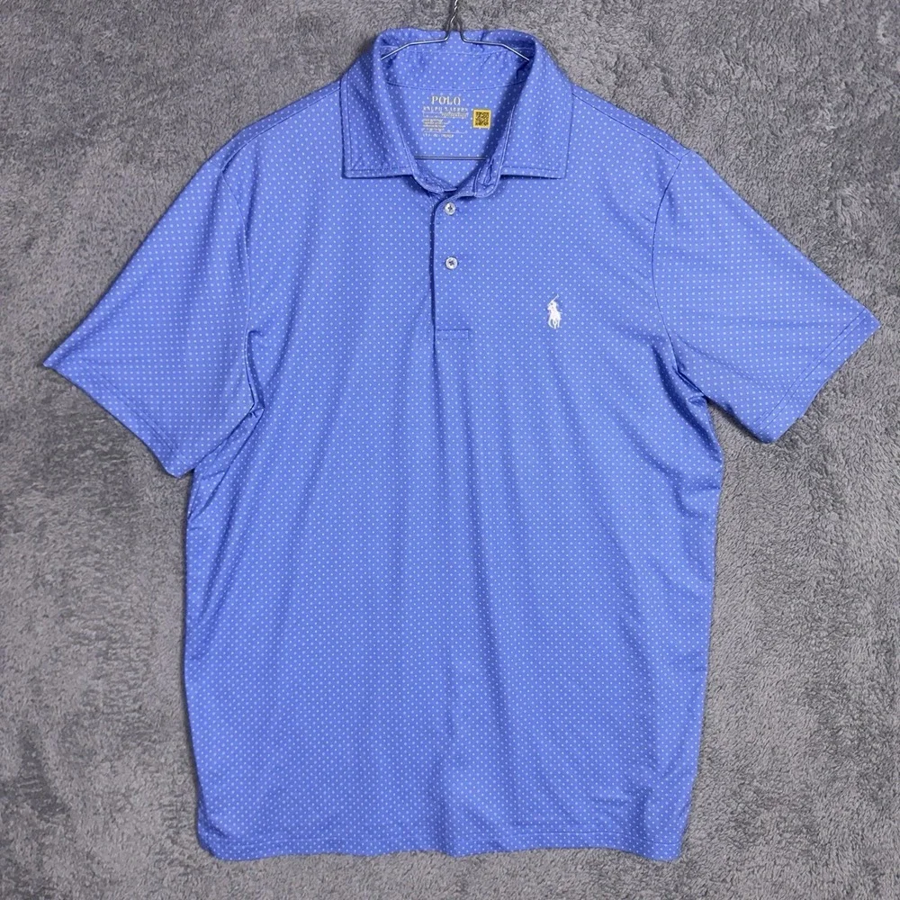 Ralph Lauren Polo Shirt Mens S Polka Dot All Over Print Golf Performance Wicking